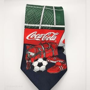 Coca Cola Men's Red and Green Tie Soccer Football Sports Whimsical Classic